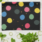 円カラフルと金ゴールド水玉模様 キッチンタオル (折り畳み)