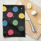 円カラフルと金ゴールド水玉模様 キッチンタオル (四つ折り)