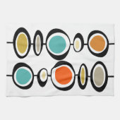 円カラフルターコイズオレンジミッドセンチュリー キッチンタオル (横)