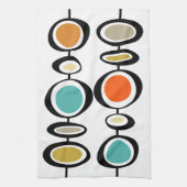 円カラフルターコイズオレンジミッドセンチュリー キッチンタオル (縦)