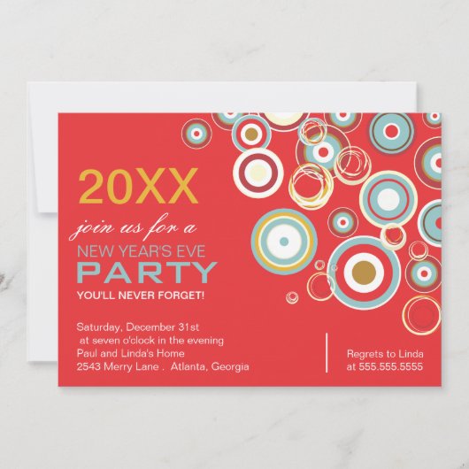 円カラフル新年パーティの招待状 招待状 (正面)
