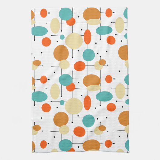 円カラフル線の中世紀パタモダンーン キッチンタオル (縦)