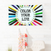 円カラフル鉛筆/クレヨン+あなたのアイディア 横断幕 (インサイチュ)