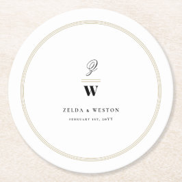 円クラシックバーダブルモノグラムモダン結婚ズ ラウンドペーパーコースター