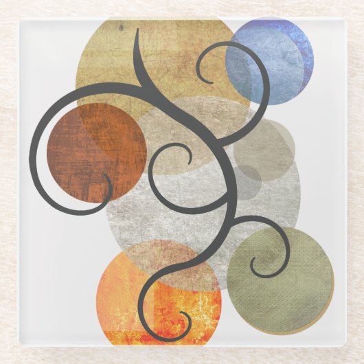 円コンテンポラリーパターン（の模様が）ある ガラスコースター (正面)