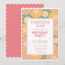 円サイケデリックレトロプリント招待状