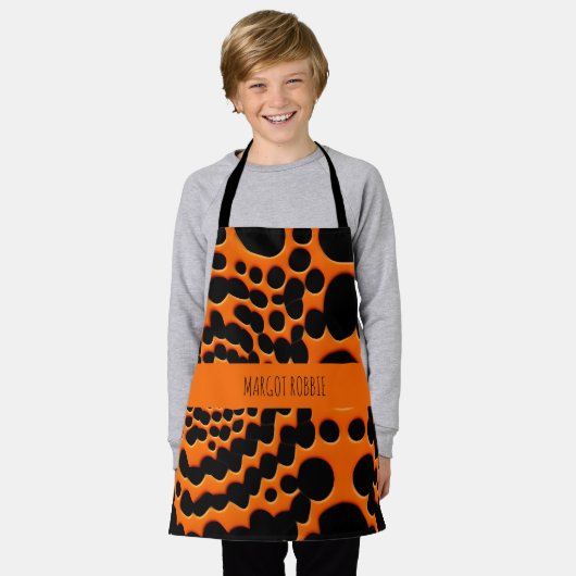 円シェイプオレンジ色の抽象芸術幾何学的パターン エプロン (着用した状態)