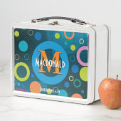 円スポッカラフルトリングや輪パーソナライズされた青 メタルランチボックス (インサイチュ)