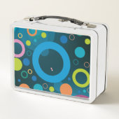 円スポッカラフルトリングや輪パーソナライズされた青 メタルランチボックス (裏面)