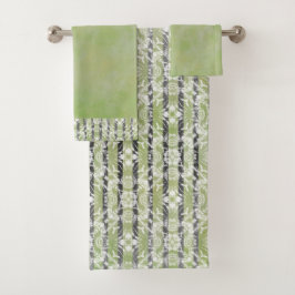 円タイルとストライプ円パターン バスタオルセット