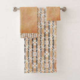 円タイルとストライプ円パターン バスタオルセット