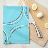 円ターコイズホワイトブラウン手書き キッチンタオル (四つ折り)