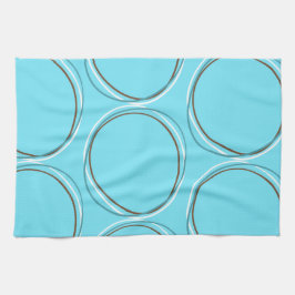 円ターコイズホワイトブラウン手書き キッチンタオル