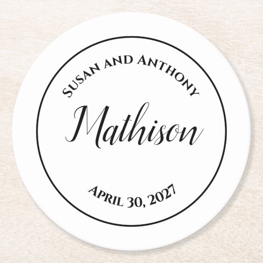 円デザインパーソナライズされたの結婚飲み物用コースター ラウンドペーパーコースター (正面)