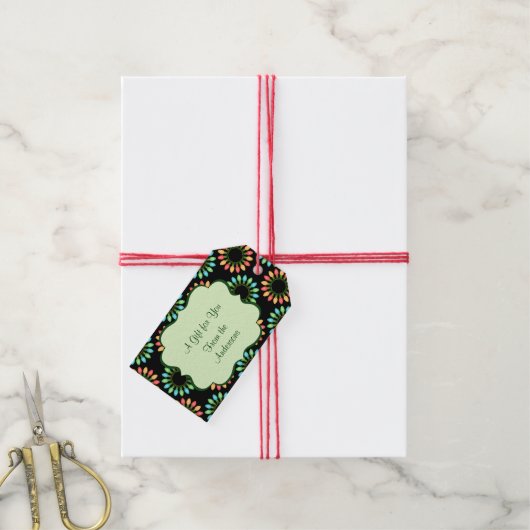 円パターンのカラフルクリスマスライト ギフトタグ (より糸付き)