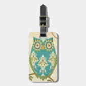 円パターンを持つフクロウ ラゲッジタグ (正面縦)