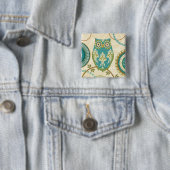 円パターンを持つフクロウ 缶バッジ (インサイチュ)