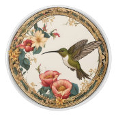 円ビクトリアンフローラ枠のハミングバード セラミックノブ (正面)