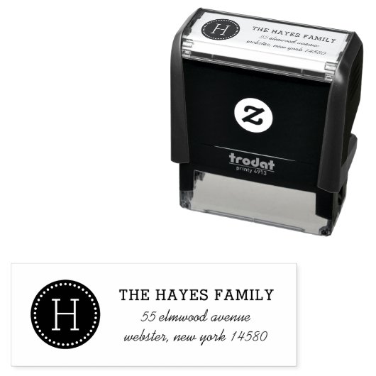 円ファミリ点々のあるモノグラムの住所スタンプ セルフインキングスタンプ (インサイチュ)