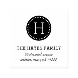 円ファミリ点々のあるモノグラムの住所スタンプ セルフインキングスタンプ