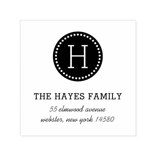 円ファミリ点々のあるモノグラムの住所スタンプ セルフインキングスタンプ (デザイン)