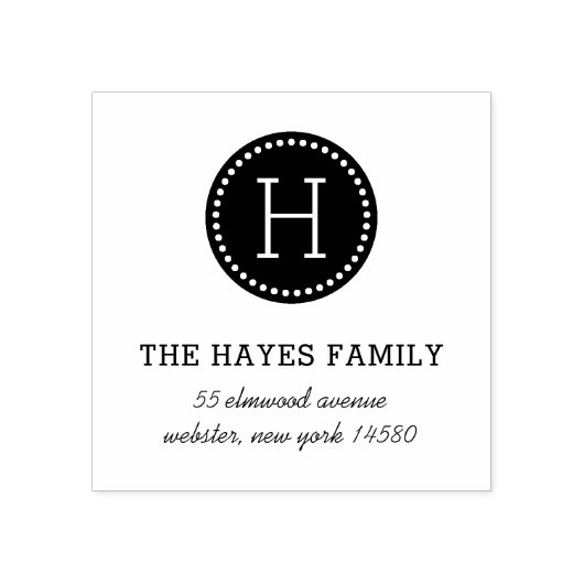 円ファミリ点々のあるモノグラムの住所スタンプ ラバースタンプ (インプリント)