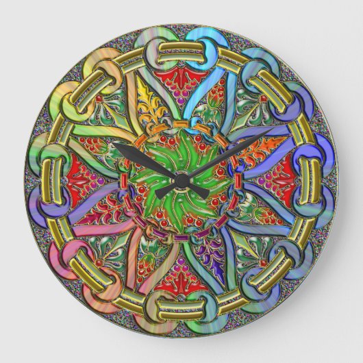 円ファンシーフローラデザインアート ラージ壁時計 (正面)