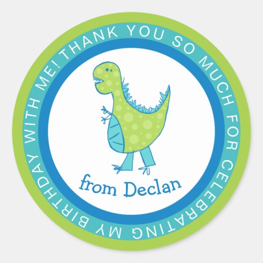 円フレーム |ディーノ |名前誕生日ありがとう ラウンドシール (正面)