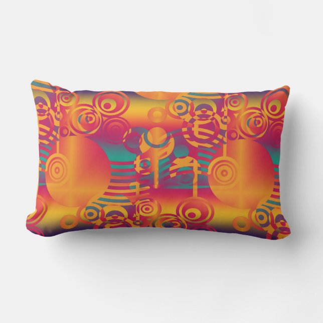 円モダンとストライプ – オレンジ ランバークッション (正面)