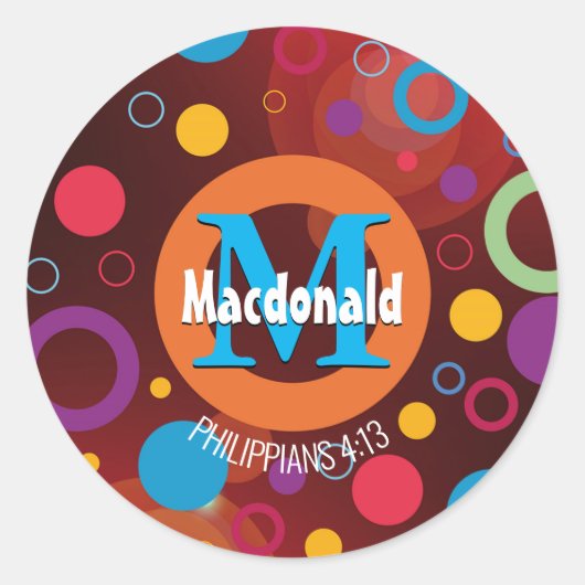 円モダンカラフルモノグラムカスタマイズオレンジ ラウンドシール (正面)