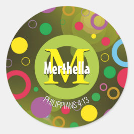 円モダンカラフルモノグラムカスタマイズググリーン ラウンドシール