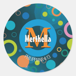 円モダンカラフルモノグラムカスタマイズ青 ラウンドシール