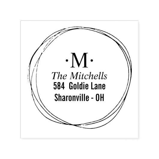 円モダンリースモノグラムのアドレス セルフインキングスタンプ (デザイン)