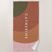 円モダン地球トーン幾何学的ミニマリスト ビーチタオル (正面)