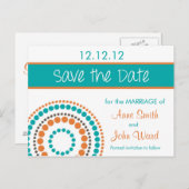 円モダン日付の保存 – オレンジとターコイズ 案内ポストカード (正面/裏面)