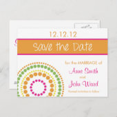 円モダン日付の保存 – ピンクとオレンジ 案内ポストカード (正面/裏面)