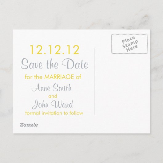 円モダン日付の保存 – 黄色と灰色 案内ポストカード (裏面)