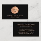 円モダン深いブラックフェイクフォイル |バラ金ゴールド 名刺 (正面/裏面)