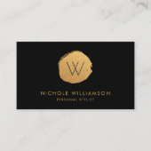 円モダン深いブラックフェイクフォイル |金ゴールド金ゴールド 名刺 (正面)