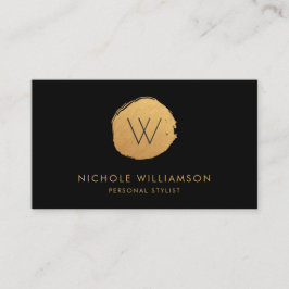 円モダン深いブラックフェイクフォイル |金ゴールド金ゴールド 名刺