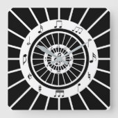 円モダン白黒音符デザイン スクエア壁時計 (正面)