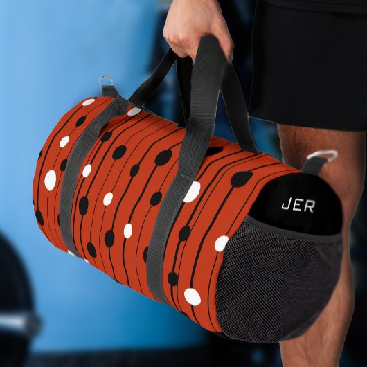 円モダン線パターン赤黒クールカスタム線 ダッフルバッグ