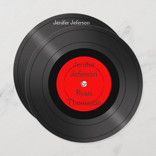 円ヴィンテージレコード結婚式招待状 招待状 (正面/裏面)