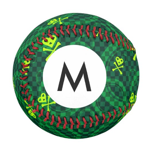 円付きモノグラム緑EMOパターン 野球ボール (正面左)