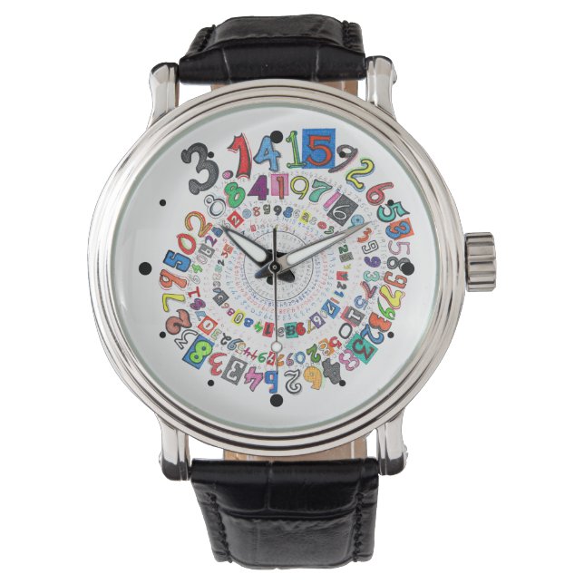 円周率の型枠のカラフル桁 腕時計 (正面)