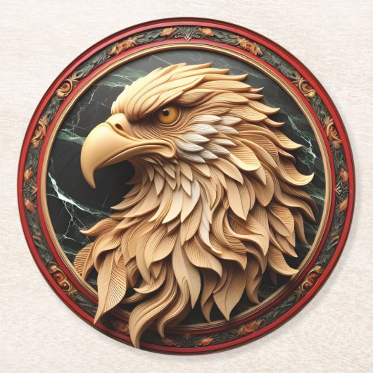円威厳のある彫りの鷲 ラウンドペーパーコースター (正面)