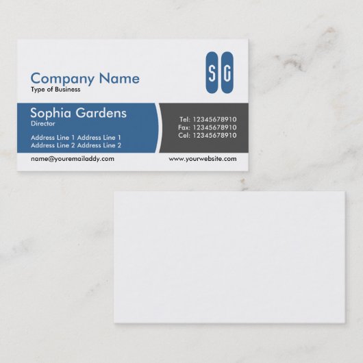 円弧分割バンドブルーとダークグレー – イニシャル 名刺 (正面/裏面)