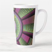 円形およびカラフル装飾モダンフラクタル芸術 カフェラテマグ (右)