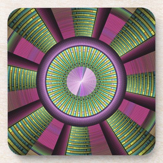 円形およびカラフル装飾モダンフラクタル芸術 コースター (正面)