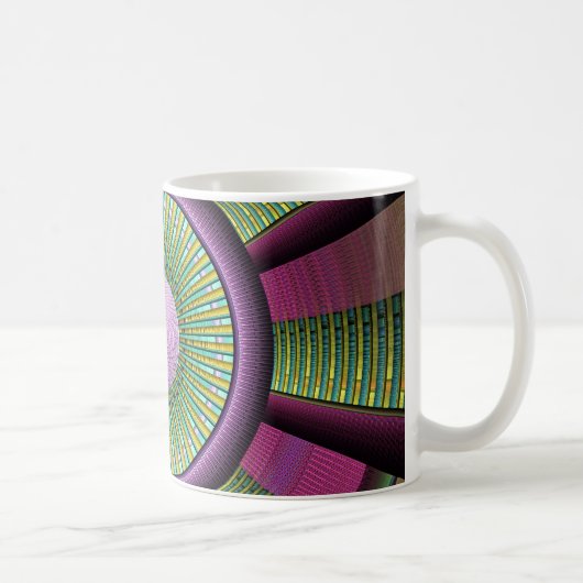 円形およびカラフル装飾モダンフラクタル芸術 コーヒーマグカップ (右)